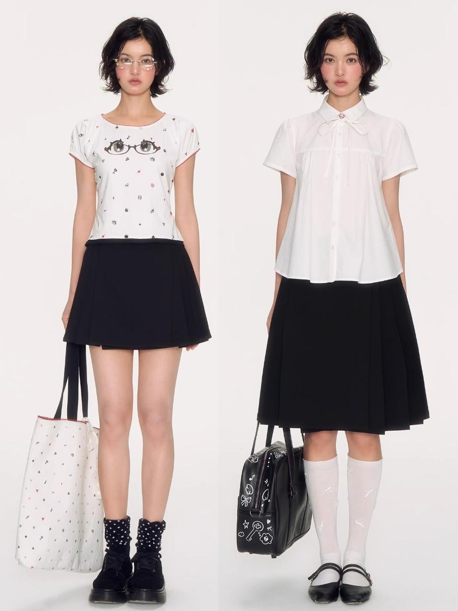 NECY STUDIO Pitch Black School Skirt (2type)