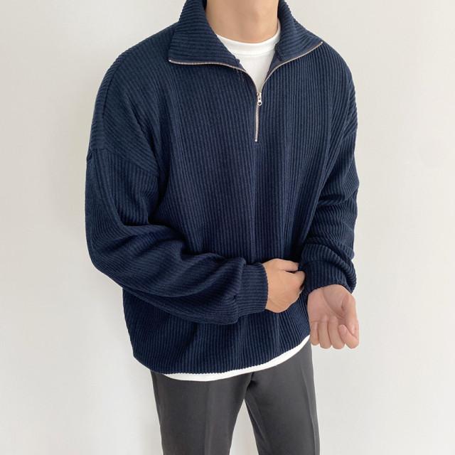 [1+1] 남자 스판 골지 반집업 오버핏 니트 맨투맨(7color)