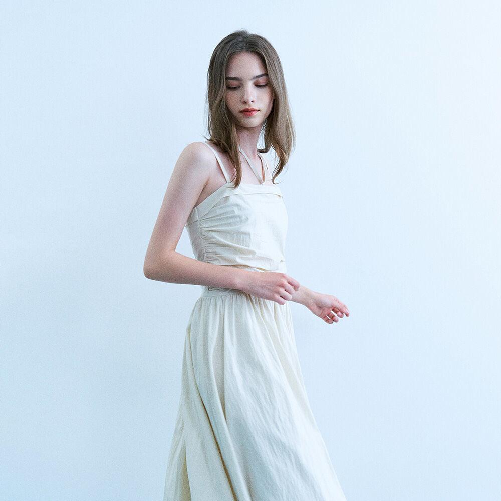 Jelli shirring choker long dress - ivory