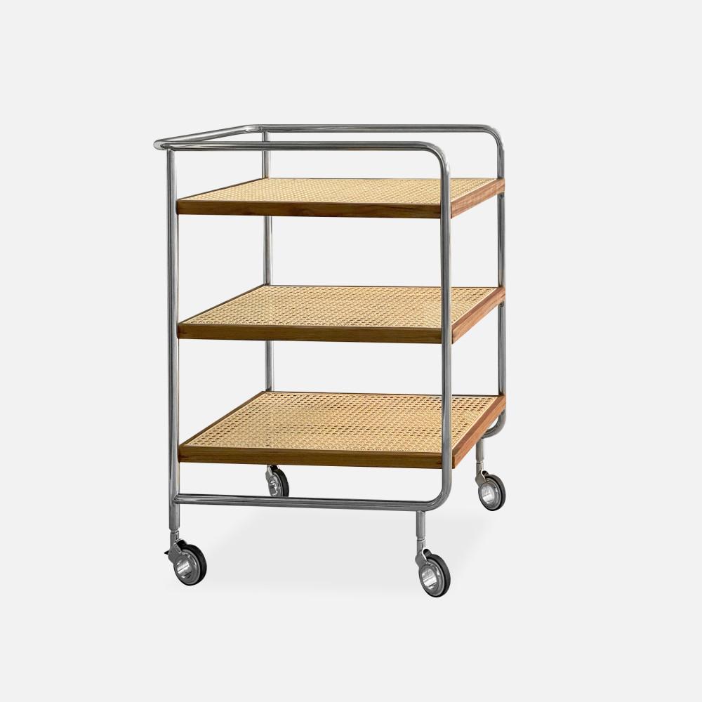 [로이츠] 프리미엄 라탄 트롤리 주문제작 맞춤제작 미드센츄리 모던 이동식 라탄 트롤리