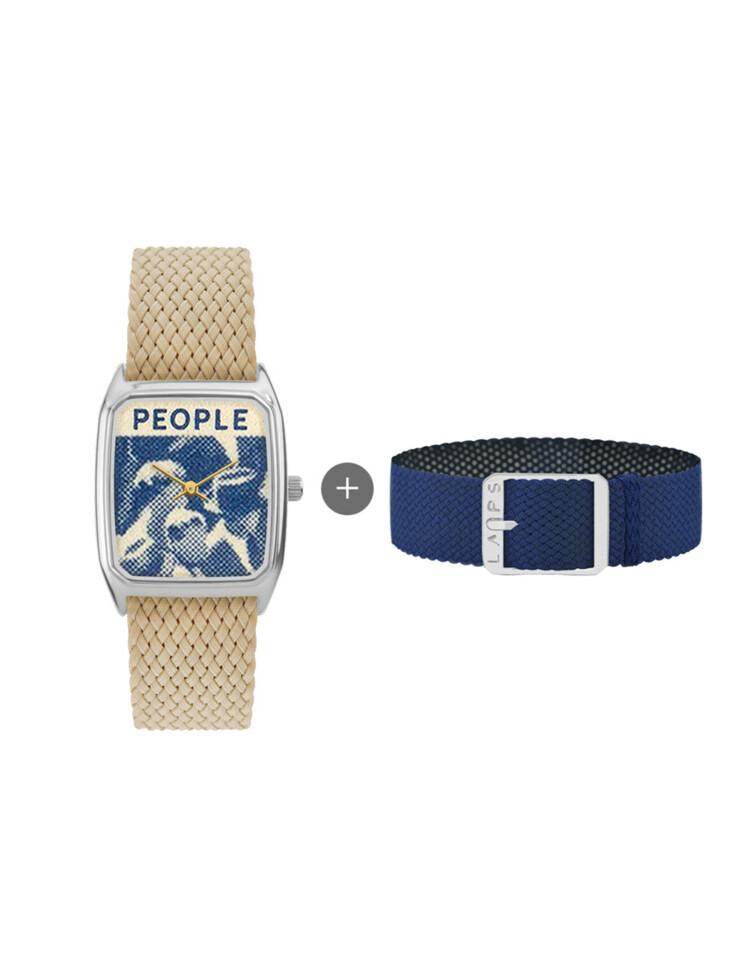 Signature People(Perlon Beige) + 18mm Perlon Watch Strap (Cobalt Blue)
