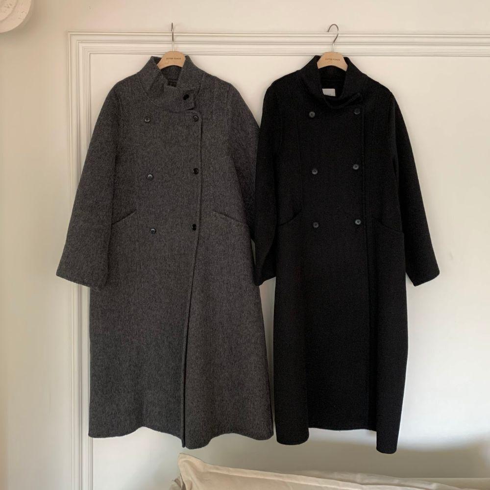 아방듀 [ 울 100% / 핸드메이드 ] 런던 핸드메이드 하이넥 발마칸 울 더블 롱코트