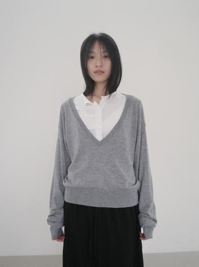 딥 브이 넥 플로우 니트 (4c)