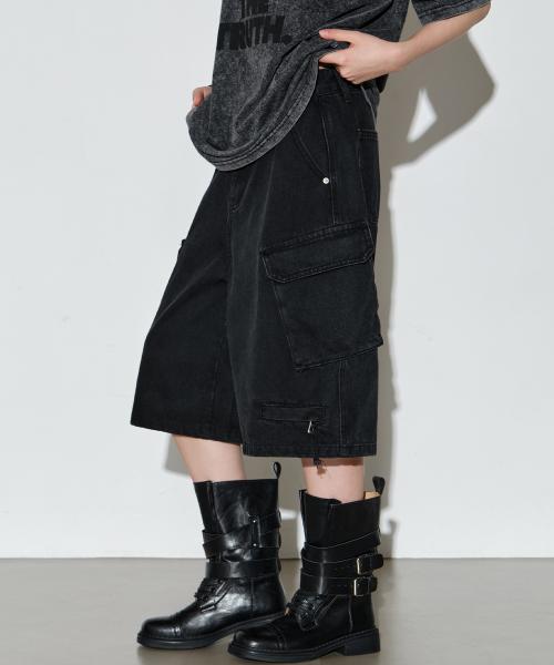 버뮤다 카고 데님 하프 팬츠 [블랙]