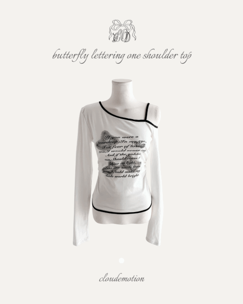 클라우드이모션 [ 속기모 ] 버터플라이 레터링 원숄더 TOP