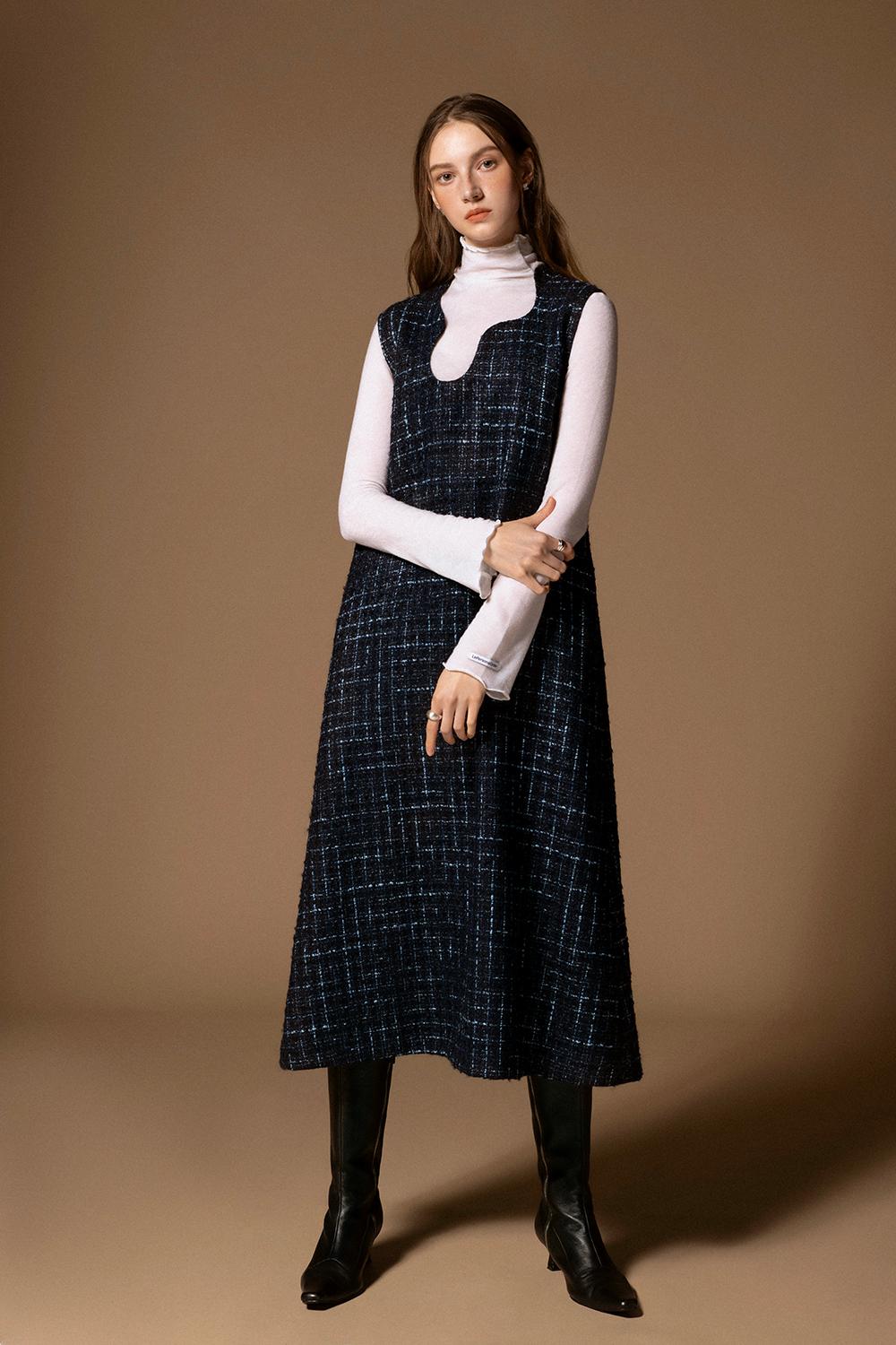 [Order made] Asymmetric Neckline Tweed Dress