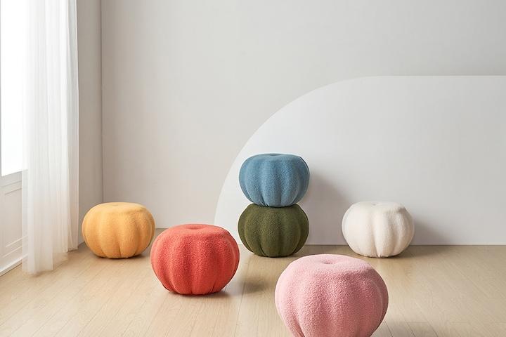 펌킨 1인용 패브릭 뽀글이 인테리어 디자인 카페 컬러 풋스툴 발받침대 6colors