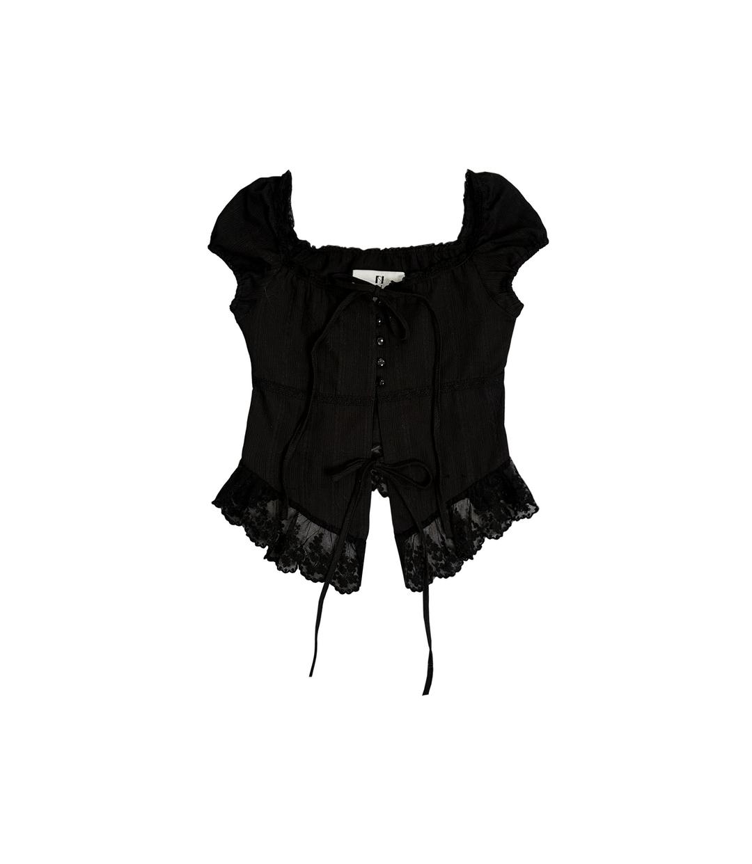 Rosé lace button short-sleeves blouse