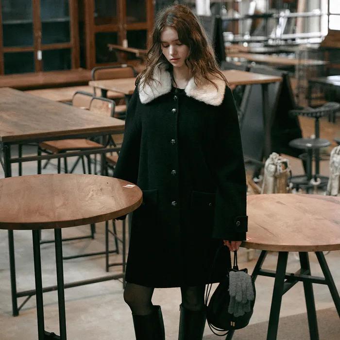 PERRIS wool handmade half coat_BLACK