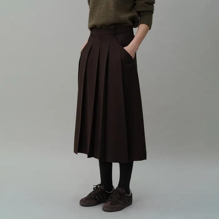 [6차 재입고] double pocket pleats skirt (brown)
