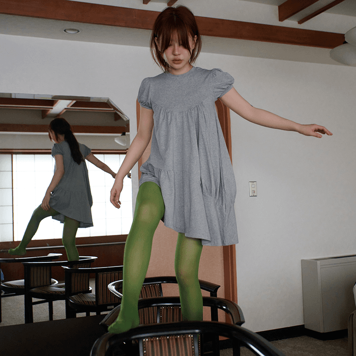 3차 unbalanced puff mini dress