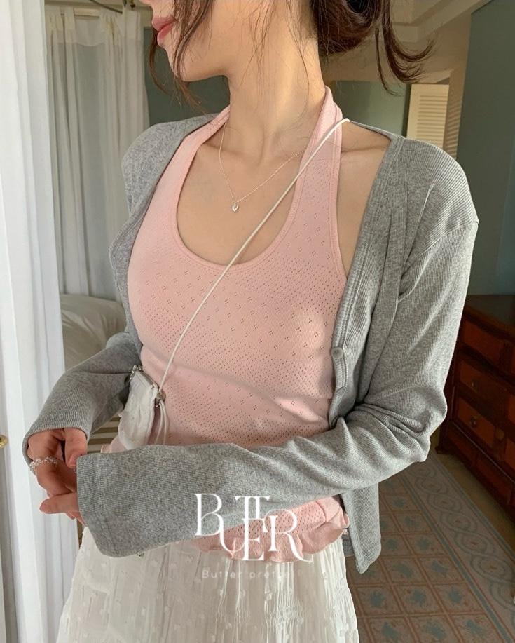 버터프레즐마켓 에제다이어리 프릴 홀터넥 나시, 레이어드 아일렛 스카시 슬리브리스 6color