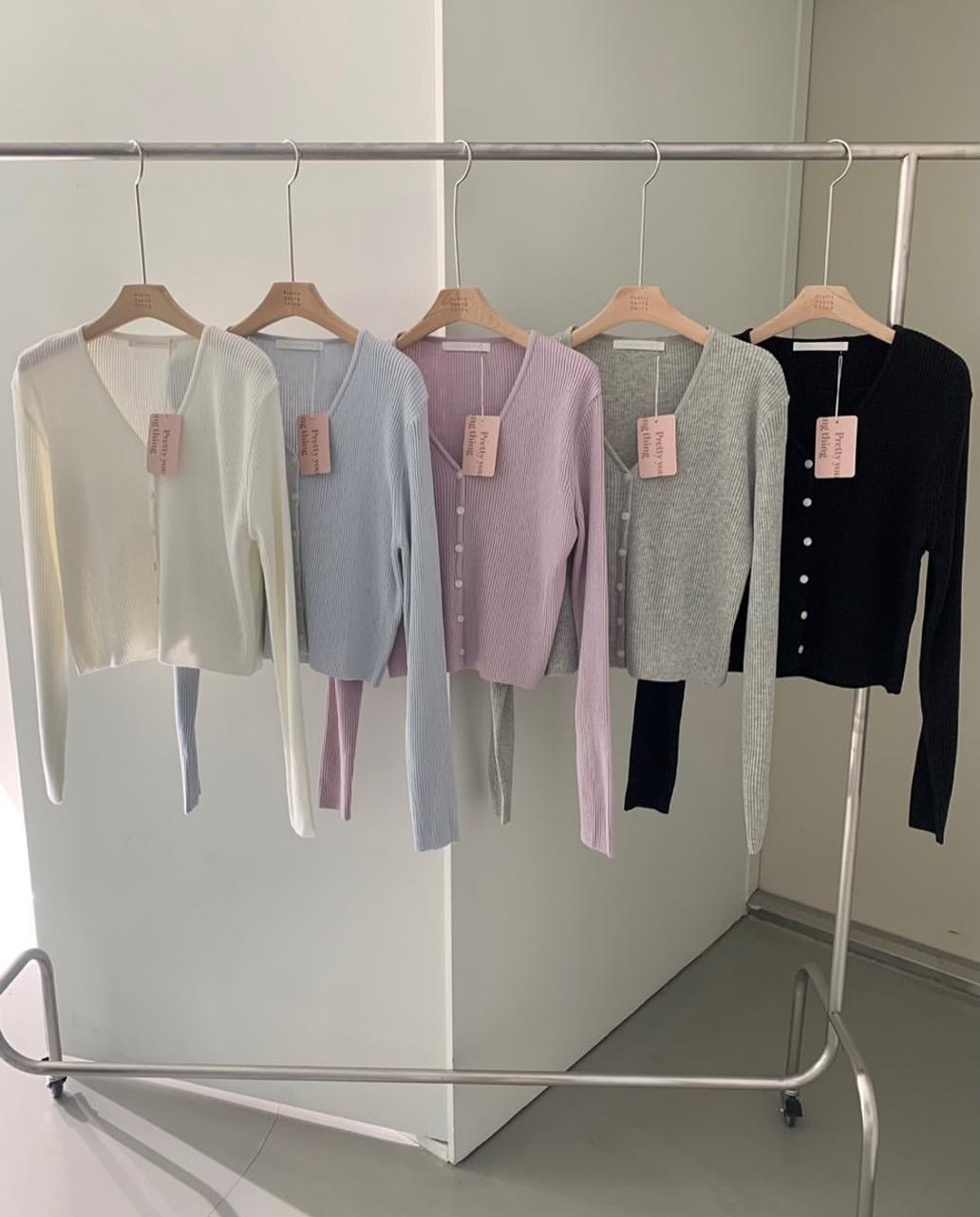 오베이즈 프리티영띵 PYT 브이넥 페블 골지 모브닝 가디건 (5color)
