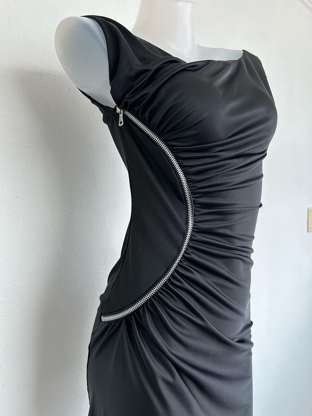 miss sixty 지퍼 디테일 셔링 새틴원피스 | 후루츠패밀리