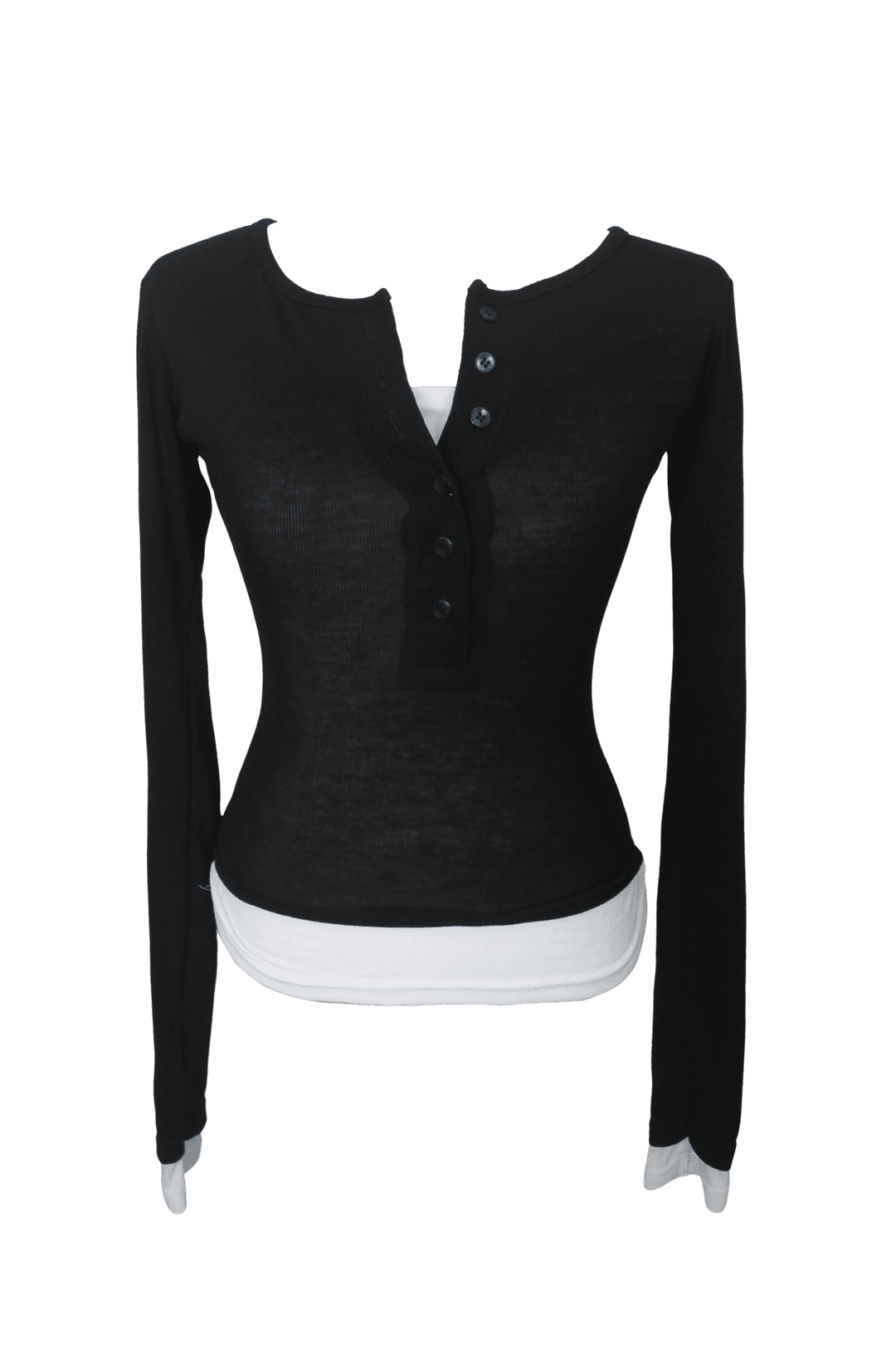 [Pink orchid house] Button layered T (3color) (Black)