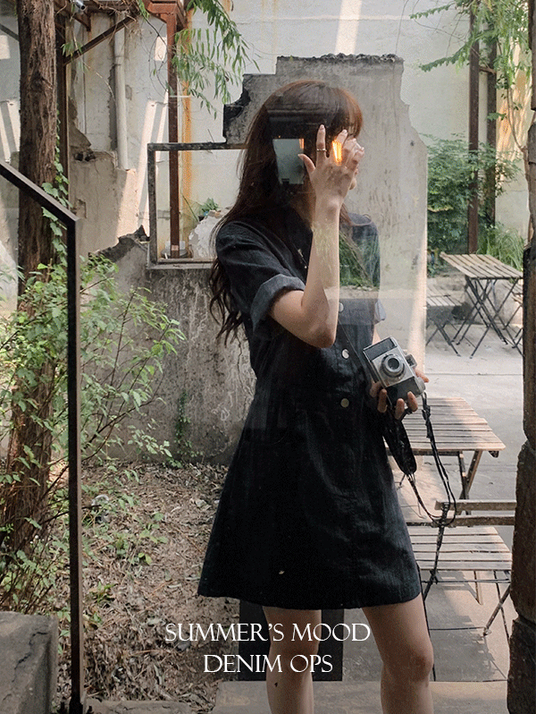 [문의폭주!] #SLOWMADE. 웰즈 생지데님 하프원피스 (이염방지원단) - 2 size (프리오더: 10~15일 소요)