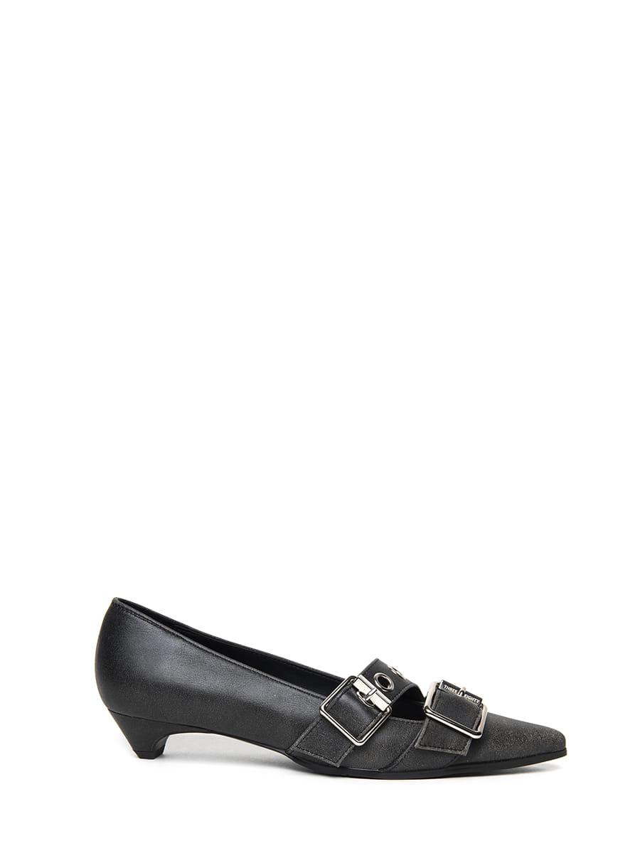 CRACKLE BUCKLE KITTEN HEELS BLACK