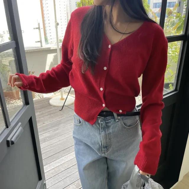 [당일발송/세미크롭/몽글/봄가을신상/레드/핑크컬러추가] 오브 브이넥 울 가디건 (9col)