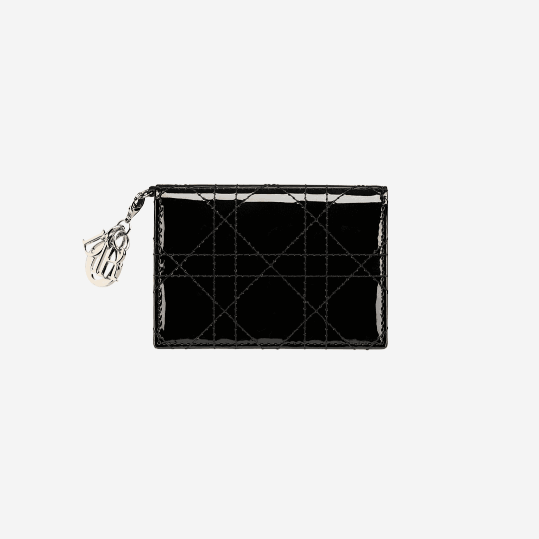 Dior Lady Flap Card Holder Patent Cannge Calfskin Black