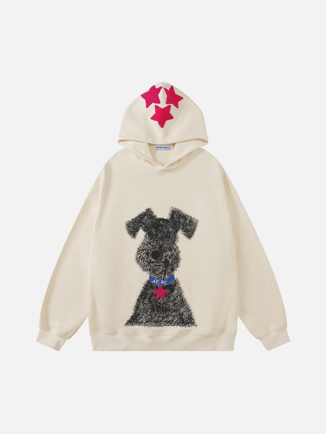 Aelfric Eden Oversized Graffiti Dog Graphic Hoodie - Beige / XS