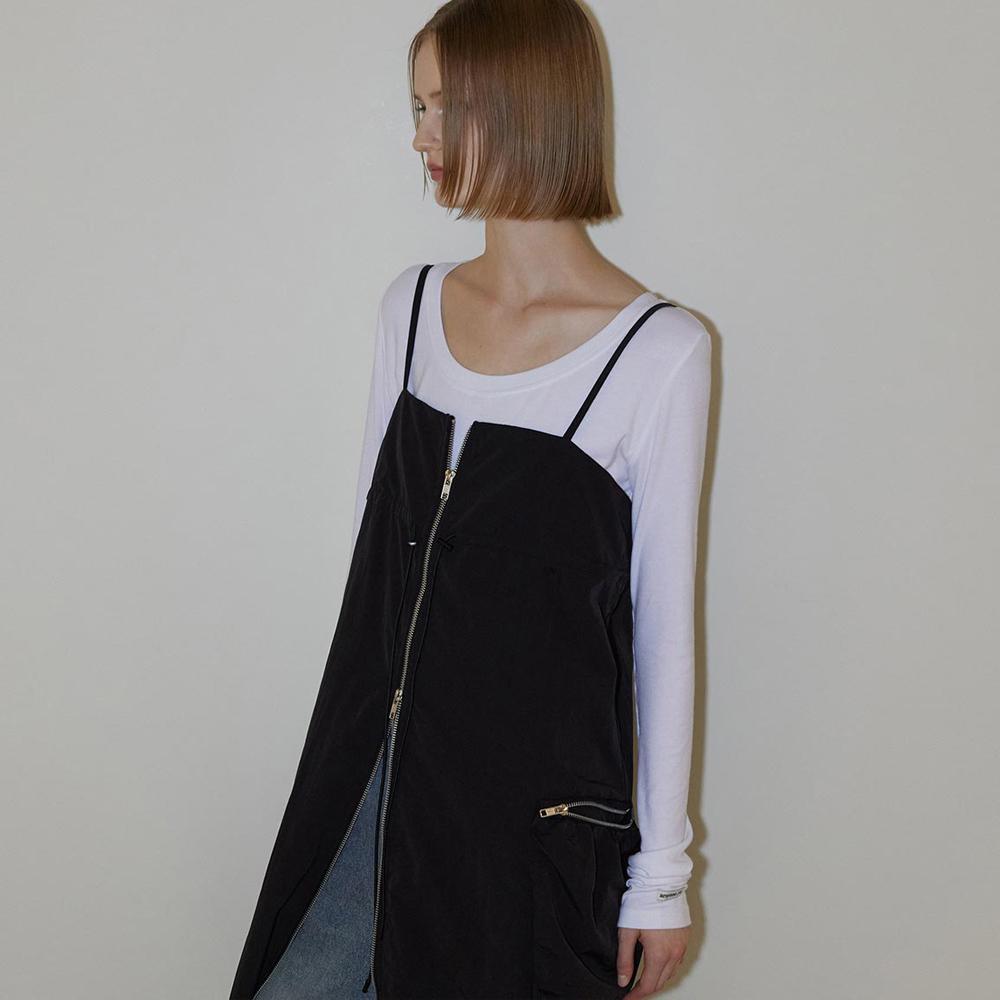 String Cargo Zip-up One-piece Black