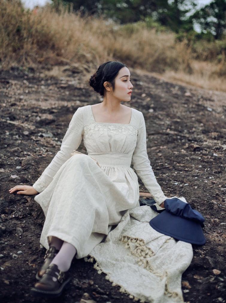 Classic High Waist Linen Dress