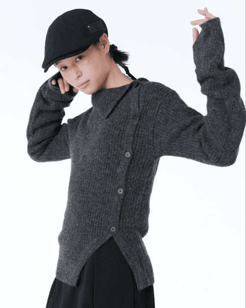 Side button knit CHARCOAL