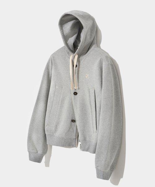 테오 코튼 올 데이 후드 집업 멜란지 그레이