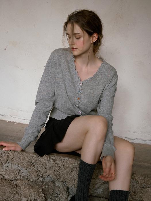 SALENA wool v neck cardigan_grey