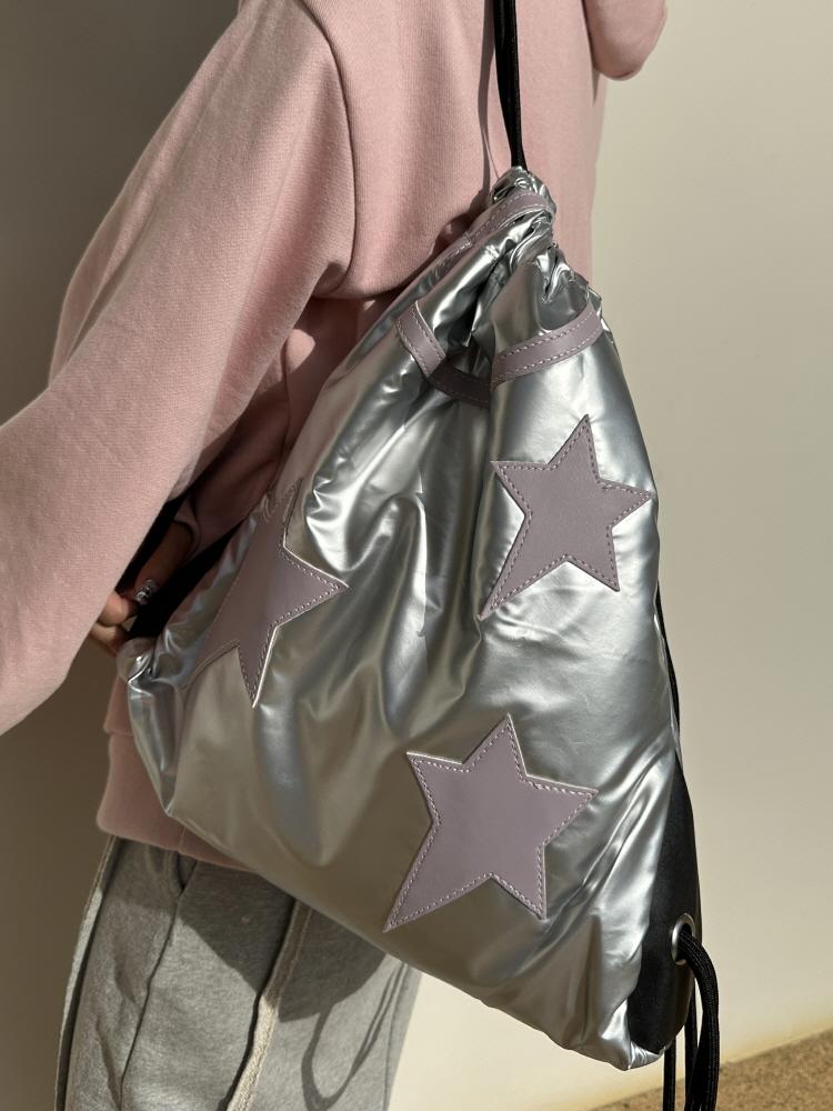 y2k 더 펑키 핑크 스타 실버 글로시 짐색 백팩