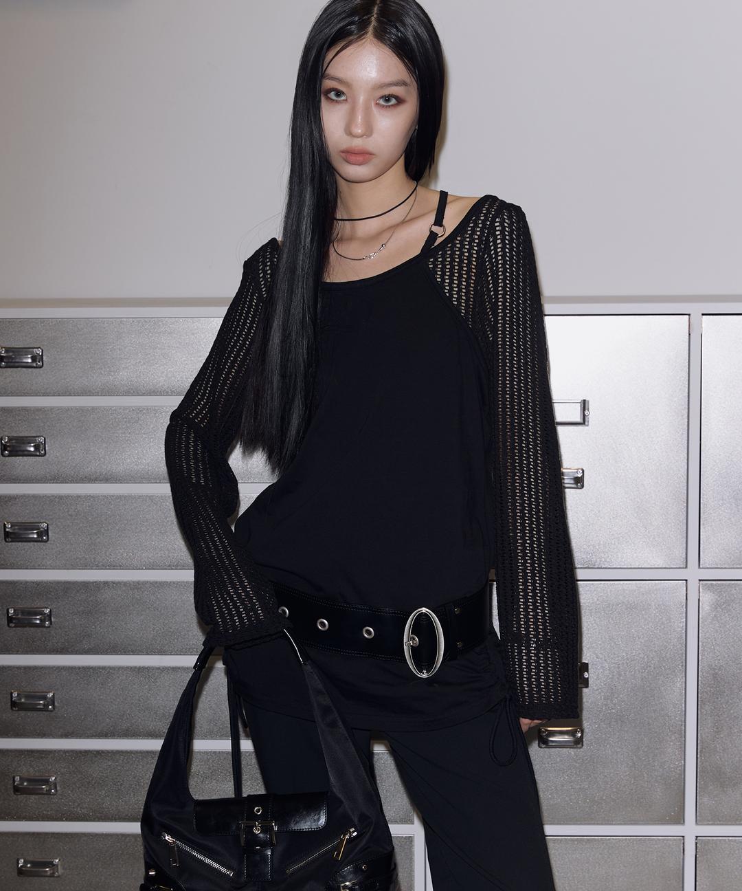 Net Layered Long Sleeve Top (BLACK)