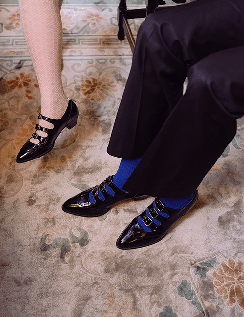 FR silk label-tab monk strap shoes