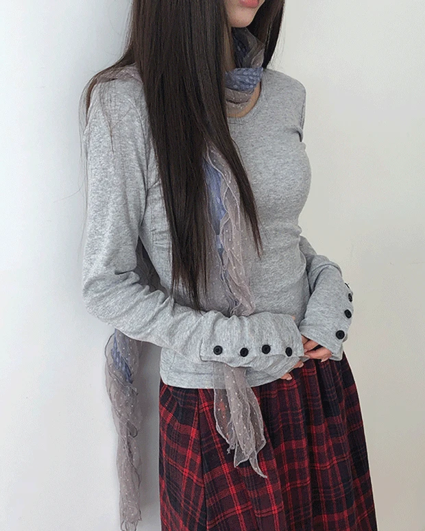 [여리슬림핏🩷] 하미 브이넥 버튼 레이어드 티셔츠