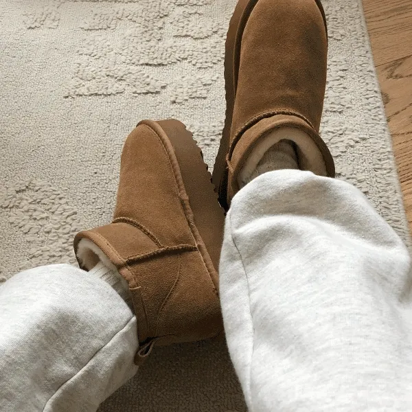 [고퀄소가죽/구김X/키높이] 플랫폼 통굽 숏 어그 부츠