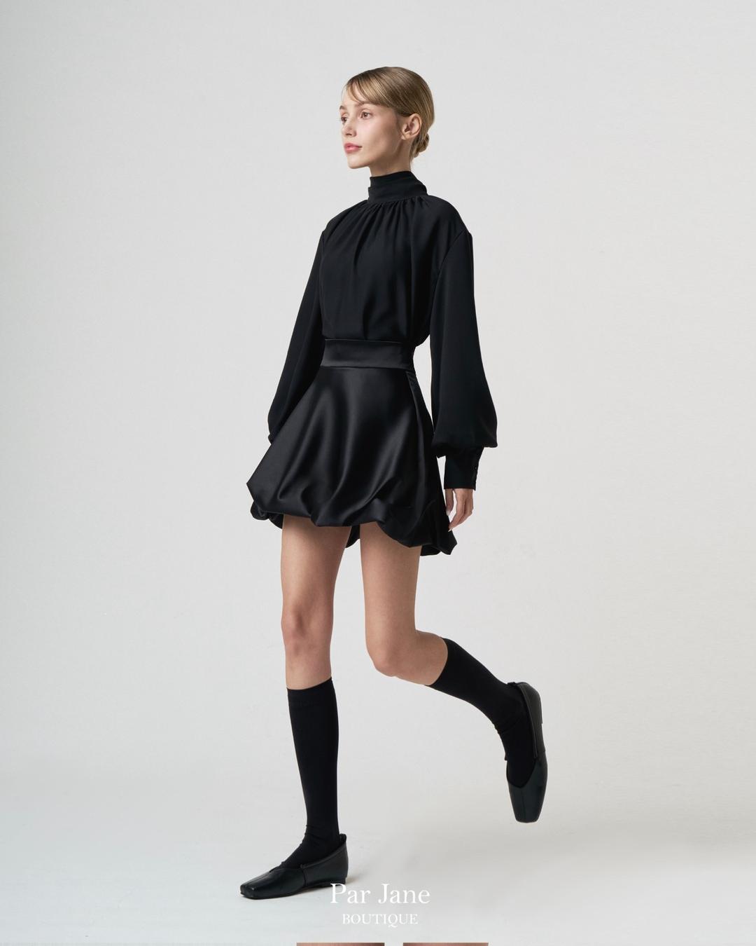 Black Draping Wave Skirt