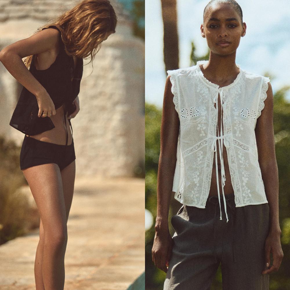 ZARA 자라 리본 자수 탑 0881/070 화이트 블랙