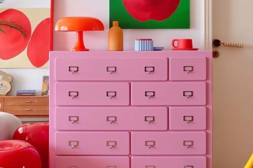 [해외] 비비드 5단 서랍장 수납 핑크 파스텔 컬러톤 인테리어