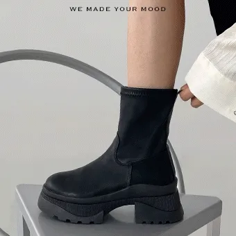 당일발송👍[MADE] 오디션&커브&모먼트 통굽 앵클 스판 삭스부츠(3TYPE) 플랫폼 사계절 앵클부츠