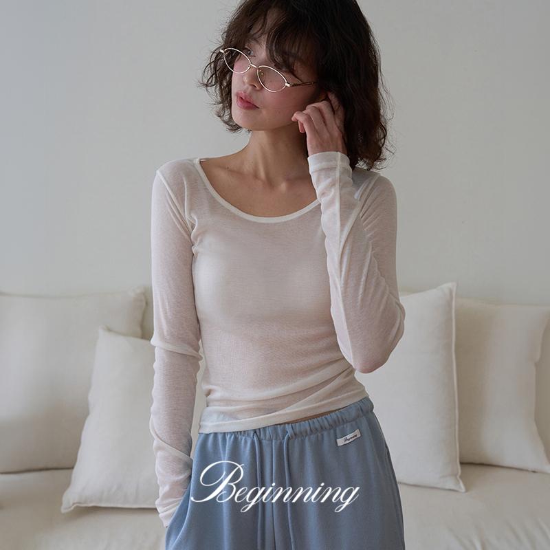 프롬비기닝 [오늘배송][MADE]라떼 시스루 슬림 티셔츠 (7color) (롱슬리브 레이어드 레이어드티셔츠 긴팔 레이어드티 긴팔티 긴팔티셔츠 이너티 간절기 가을)