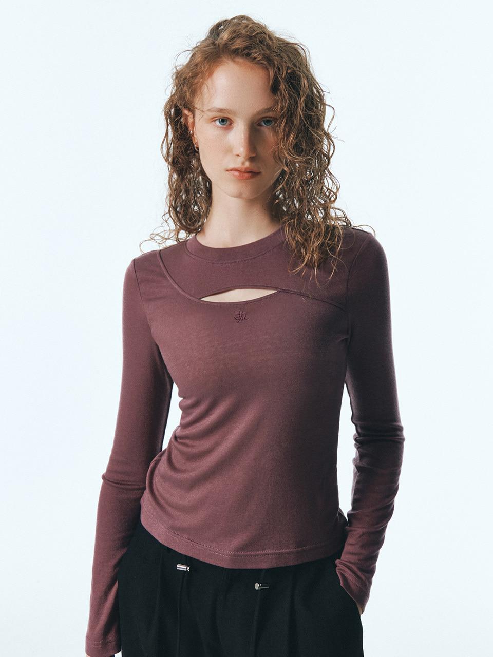 프론트 컷아웃 긴팔 티셔츠_PURPLE