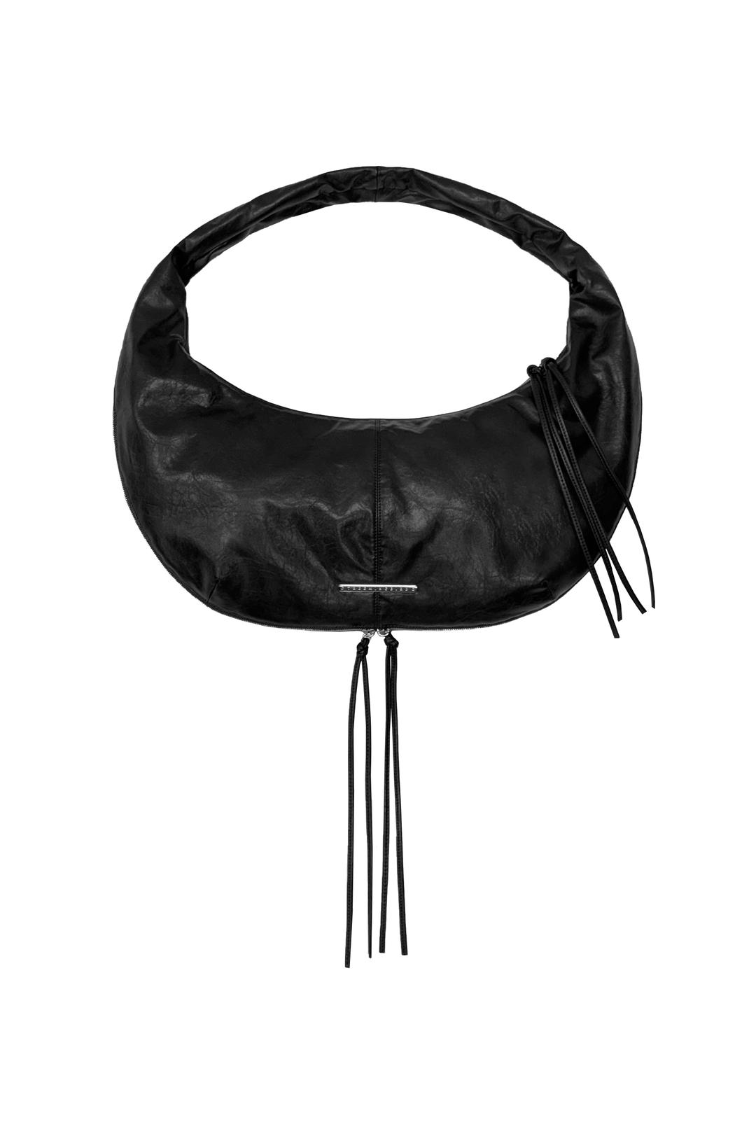 Zipper Finishing Leather Hobo Bag [ Black ]