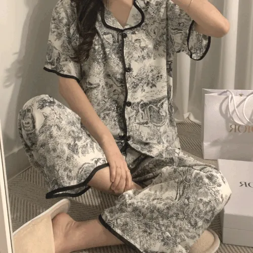 [3피스] 오블리크 가든 플로럴 나염 꽃 동물 패턴 고퀄리티 파자마 반팔 상하세트 간절기 3종 세트 홈웨어