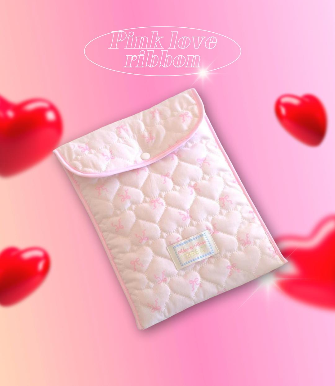 Pink love ribbon 리본 하트 아이패드 파우치 11 13인치