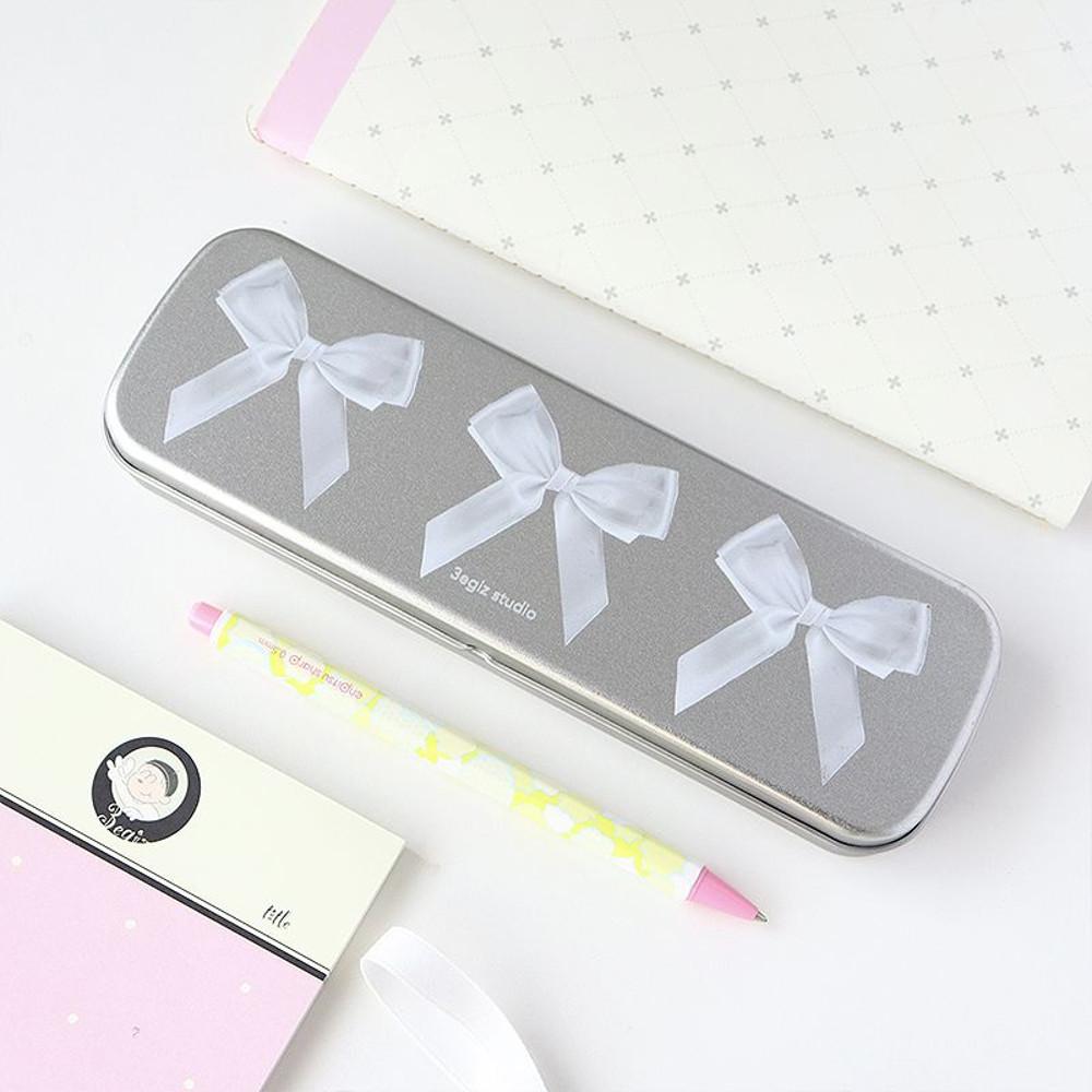 발레코어 철제 필통 리본 틴케이스 필기구 펜 수납함 보관함 케이스