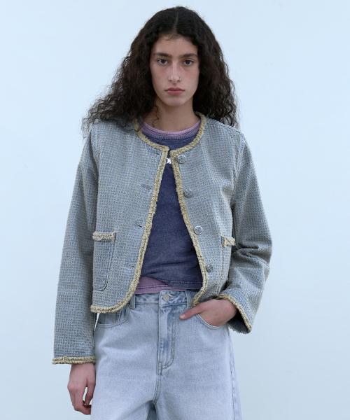 클래식 데님 트위드 자켓_블루