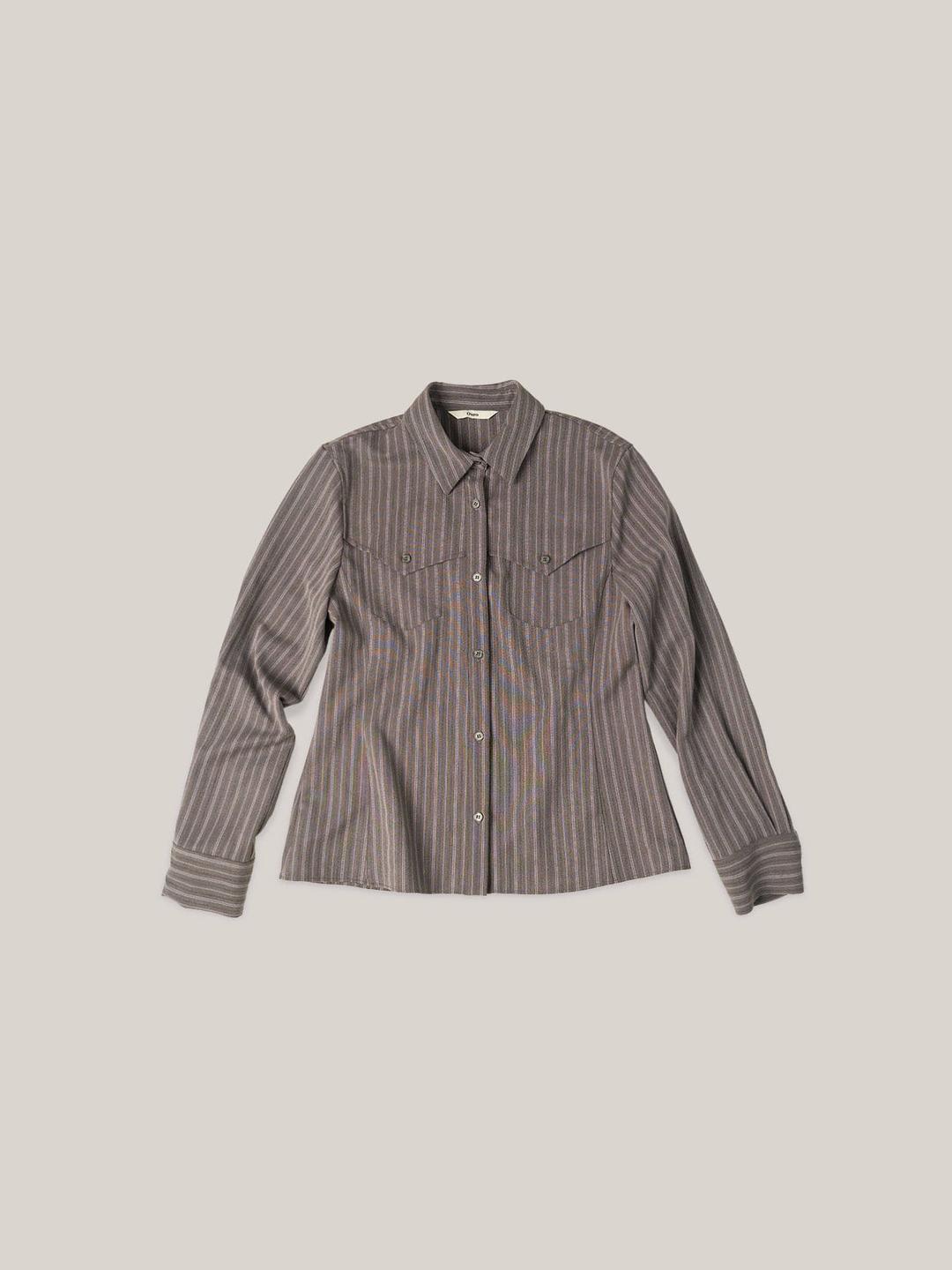 [ WEEK 2 ] STRIPE WESTERN SHIRTS  [ GRAY ]