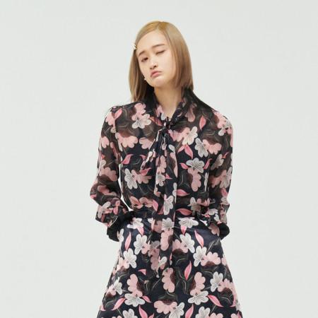 [JUNGHEEZIN: The Goddess of Flowers] 나이트 플라워 프린트 타이 블라우스 Night Flower Tie Blouse