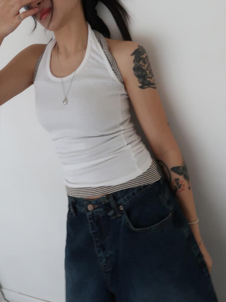 [MD pick !] (4 color) 스트라이프 홀터넥 나시 Stripe Halter-neck Sleeveless