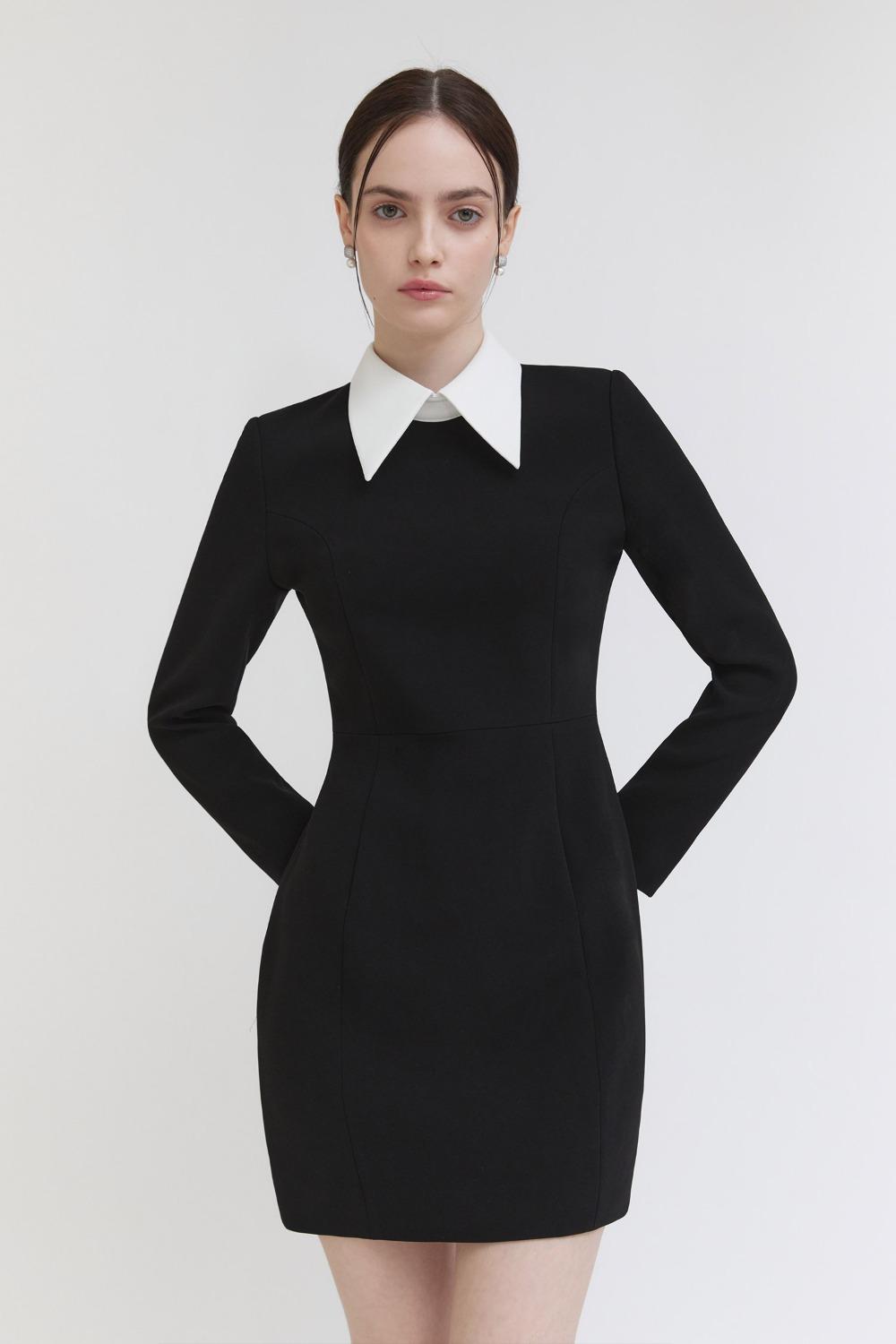 카라 미니 원피스 - 블랙