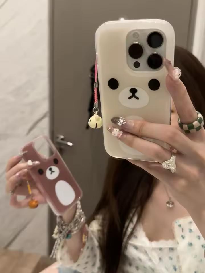만화 귀여운 우유 흰색 갈색 곰 iPhone 16 15 14 13 12 11 Pro Max XR XS Max 7 8 Plus MINI Y2K 독창성 커버 크리 에이 티브 소녀